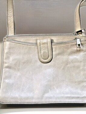 HOBO Goldie Leather Crossbody Bag Light Gray Magnetic Closure Adjustable Strap